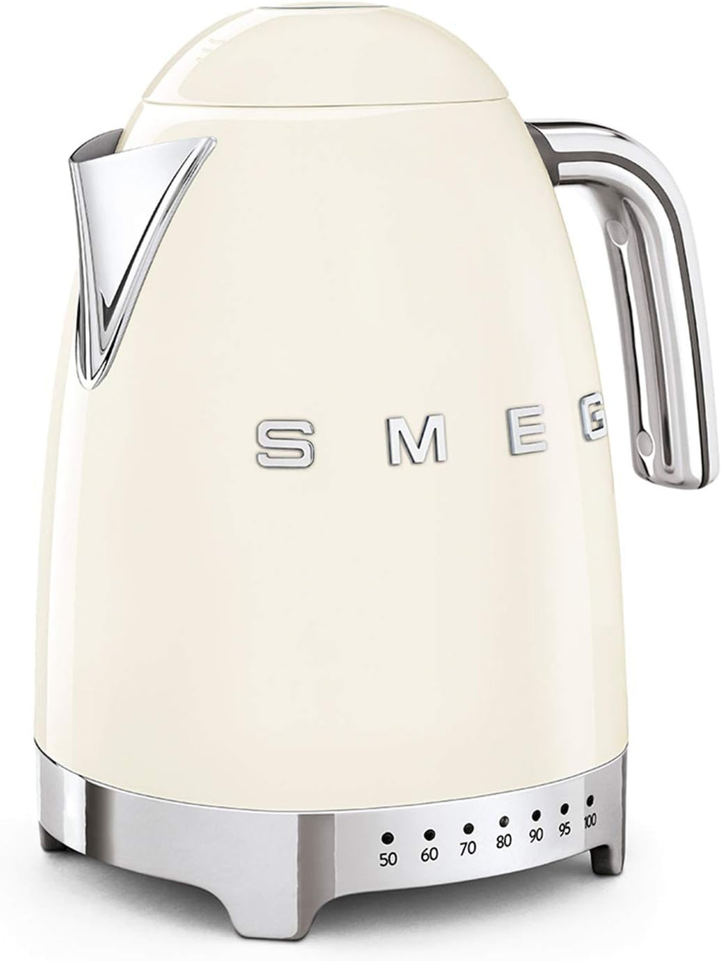 Smeg, Bouilloire à Température Variable KLF04CREU 1,7 L, Plusieurs Température, Filtre Anticalcaire Lavable, Arrêt Automatique de Sécurité, Indicateur de Niveau d'Eau, Enrouleur de Câble, 2400W, Crème
