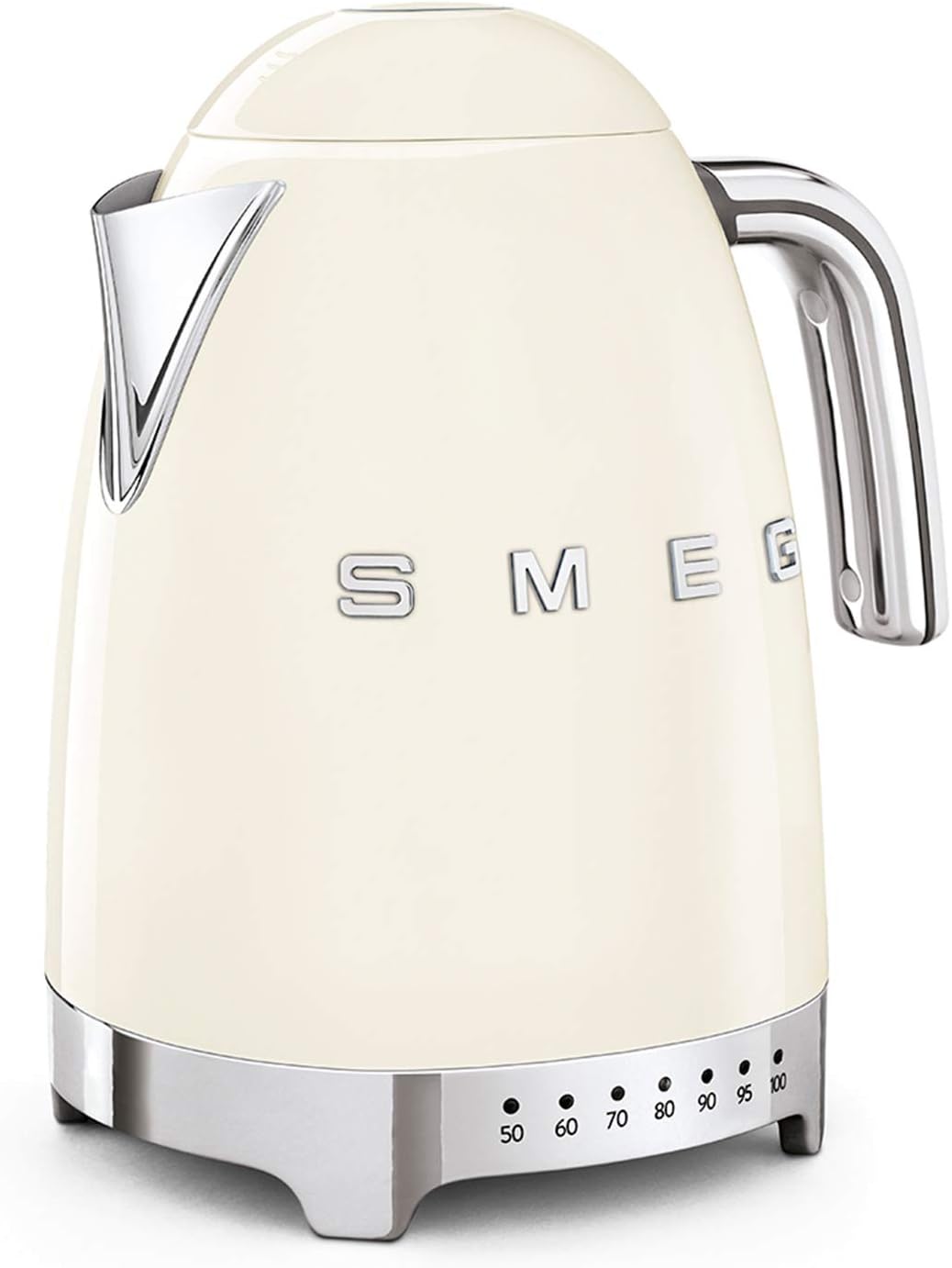 Smeg, Bouilloire à Température Variable KLF04CREU 1,7 L, Plusieurs Température, Filtre Anticalcaire Lavable, Arrêt Automatique de Sécurité, Indicateur de Niveau d'Eau, Enrouleur de Câble, 2400W, Crème