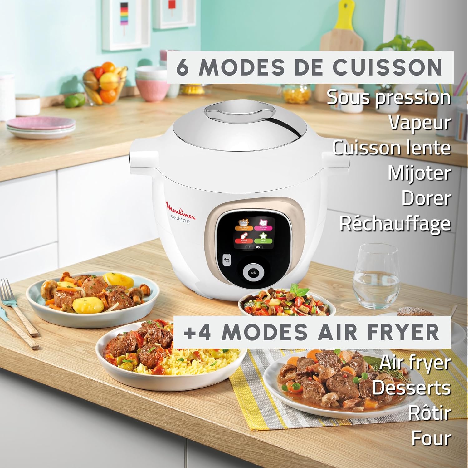 Moulinex Cookeo+ avec Extra Crisp, Multicuiseur, Air fryer, 10modes de cuisson, Cuisson sous pression, Recettes faciles pas à pas, CE85XCF0, Blanc