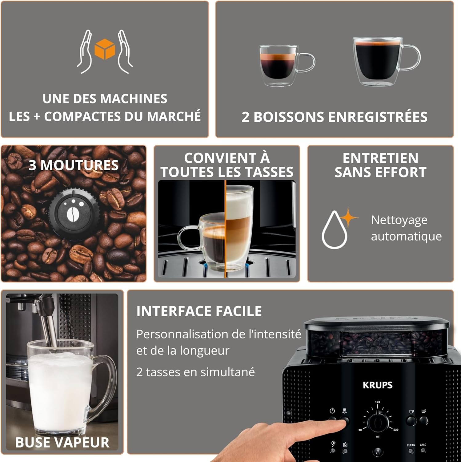 Krups Machine expresso broyeur Essential YY8125FD noire