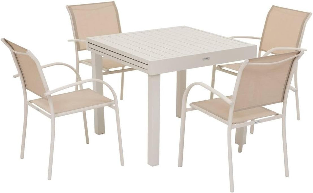 Hespéride - Table de Jardin Extensible Piazza Argile - 8 Places - Aluminium Traité Epoxy Antirouille - Meuble d'Extérieur à Rallonge Coulissante