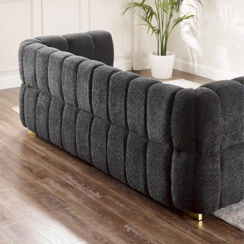 85" Modern Waffle Fabric Couch, Leisure Comfortable Sofa