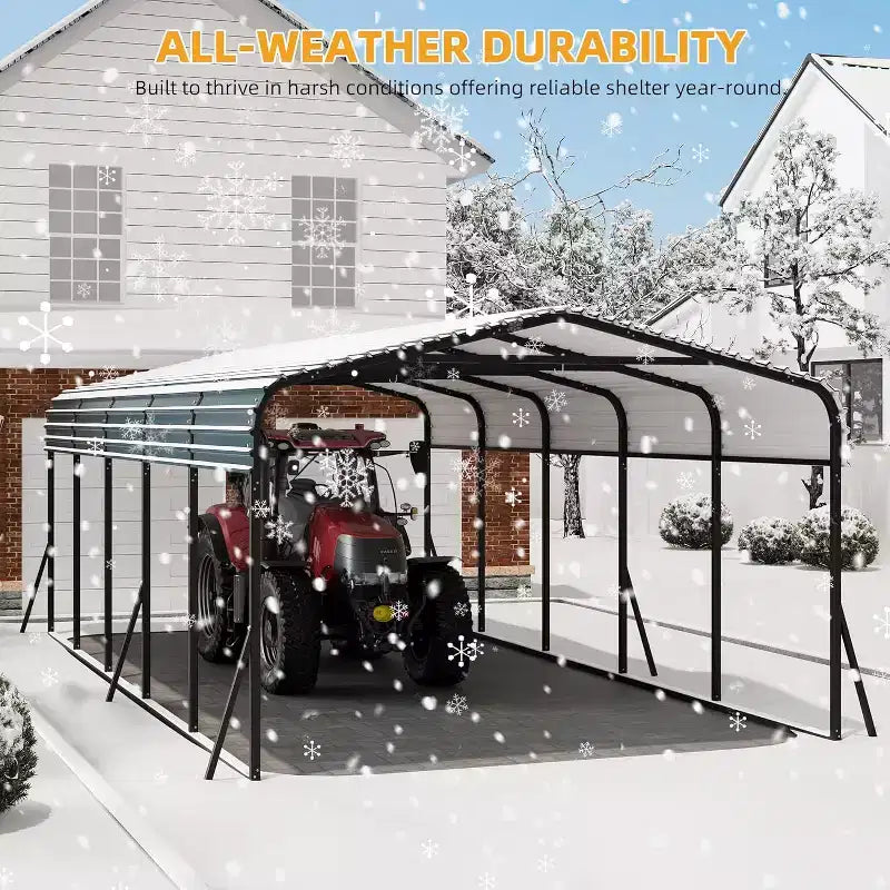 LinTimes 12x24 FT Metal Carport with Galvanized Steel Roof, Powder-Coated Frame, Water-Resistant Shelter for Vehicles, Outdoor Protection