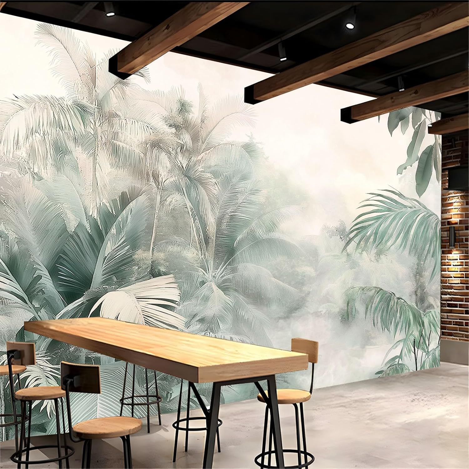 Aquarelle Papier Peint Panoramique plantes tropicales de la jungle Toison Mur 350x256 cm Moderne Papier Peint intissé pour Chambre Salon Bureau Personnalisé Décoration Murale