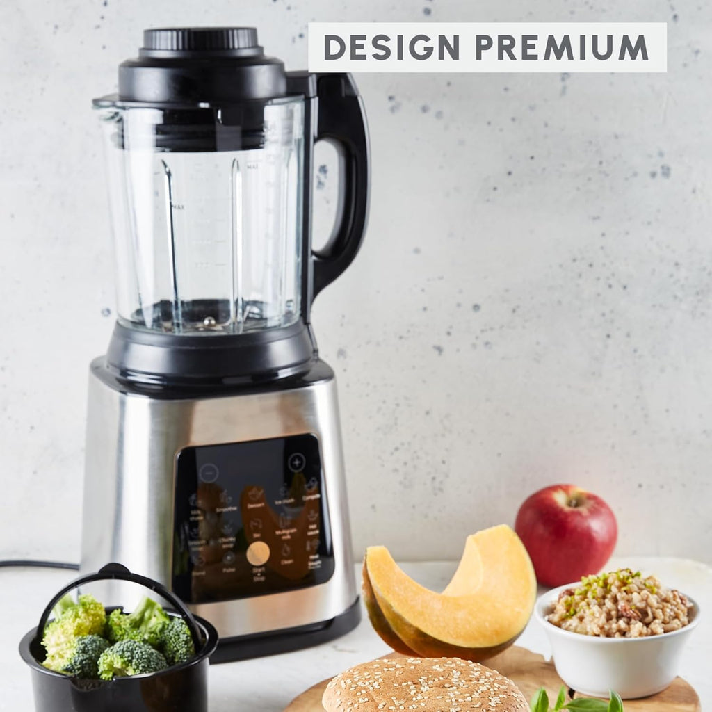 Moulinex Perfectmix Cook blender chauffant à haute vitesse, 10 programmes automatiques, 1400 W, YY5607FG, Noir et Transparent, Métal