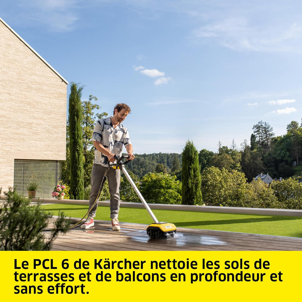 Kärcher Nettoyeur de Terrasses PCL 6, Pression Max. 10 Bar, Débit d'eau Max. 180 l/h, Largeur de Travail 300 mm, Rotation des Brosses : 600-800 TR/Min, pour Bois, Surfaces Composite, Dalles de Pierre