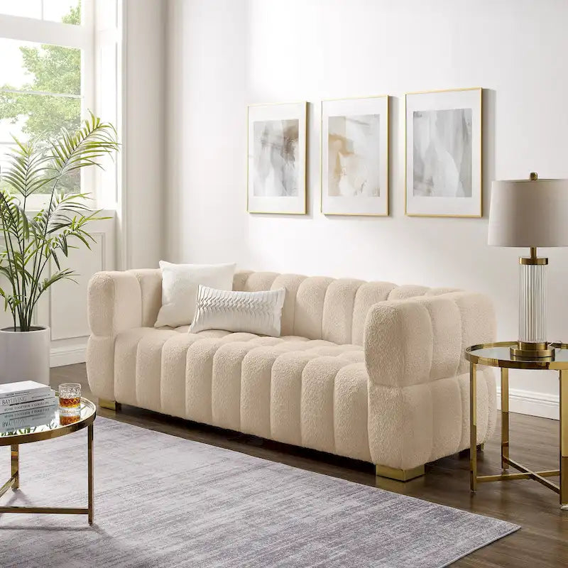 85" Modern Waffle Fabric Couch, Leisure Comfortable Sofa