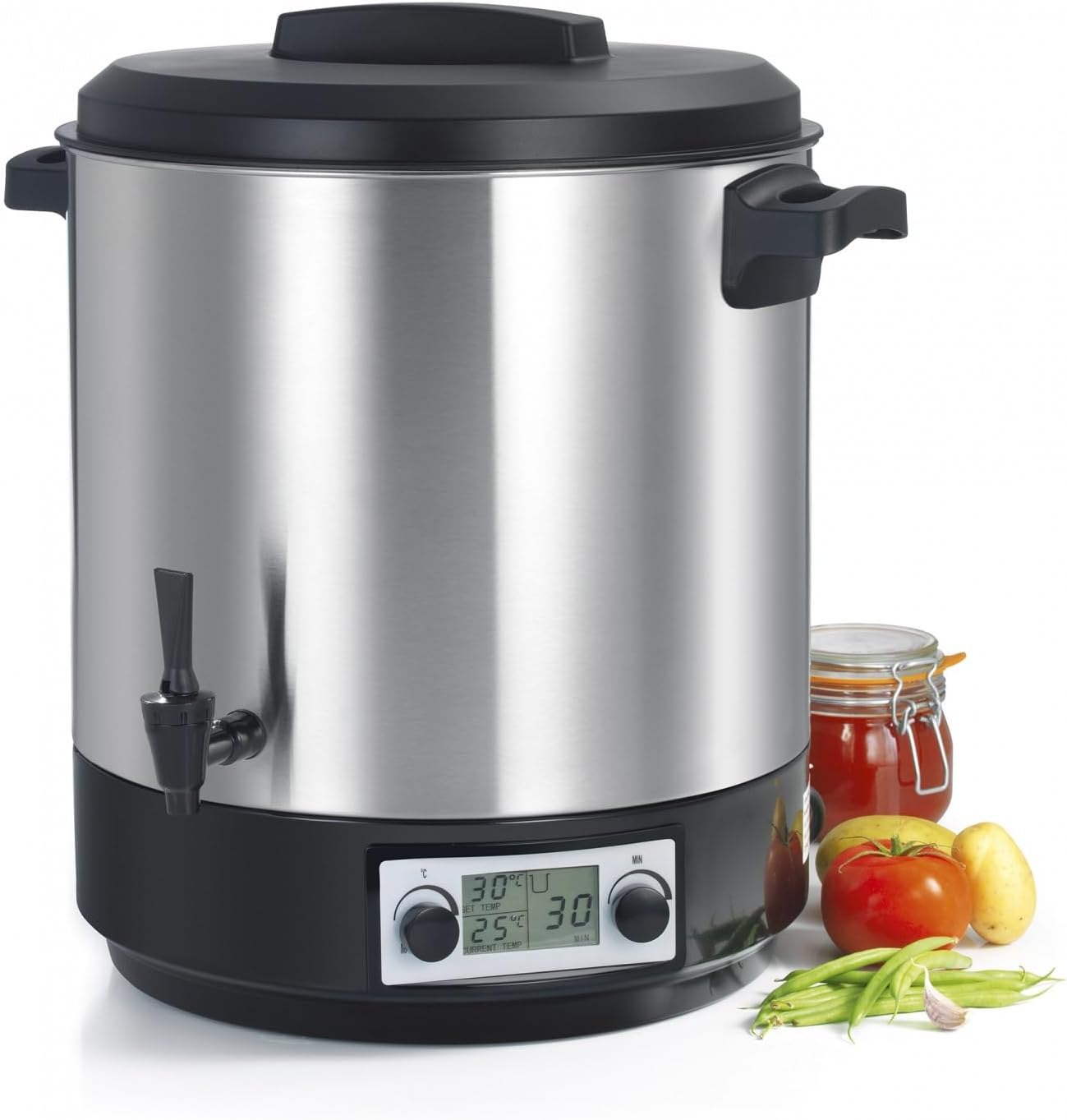 Stérilisateur De Bocaux Électrique Cuve Inox Avec Écran Lcd Robinet Et Minuteur 31l 2000w - STERI PRO INOX XL LCD