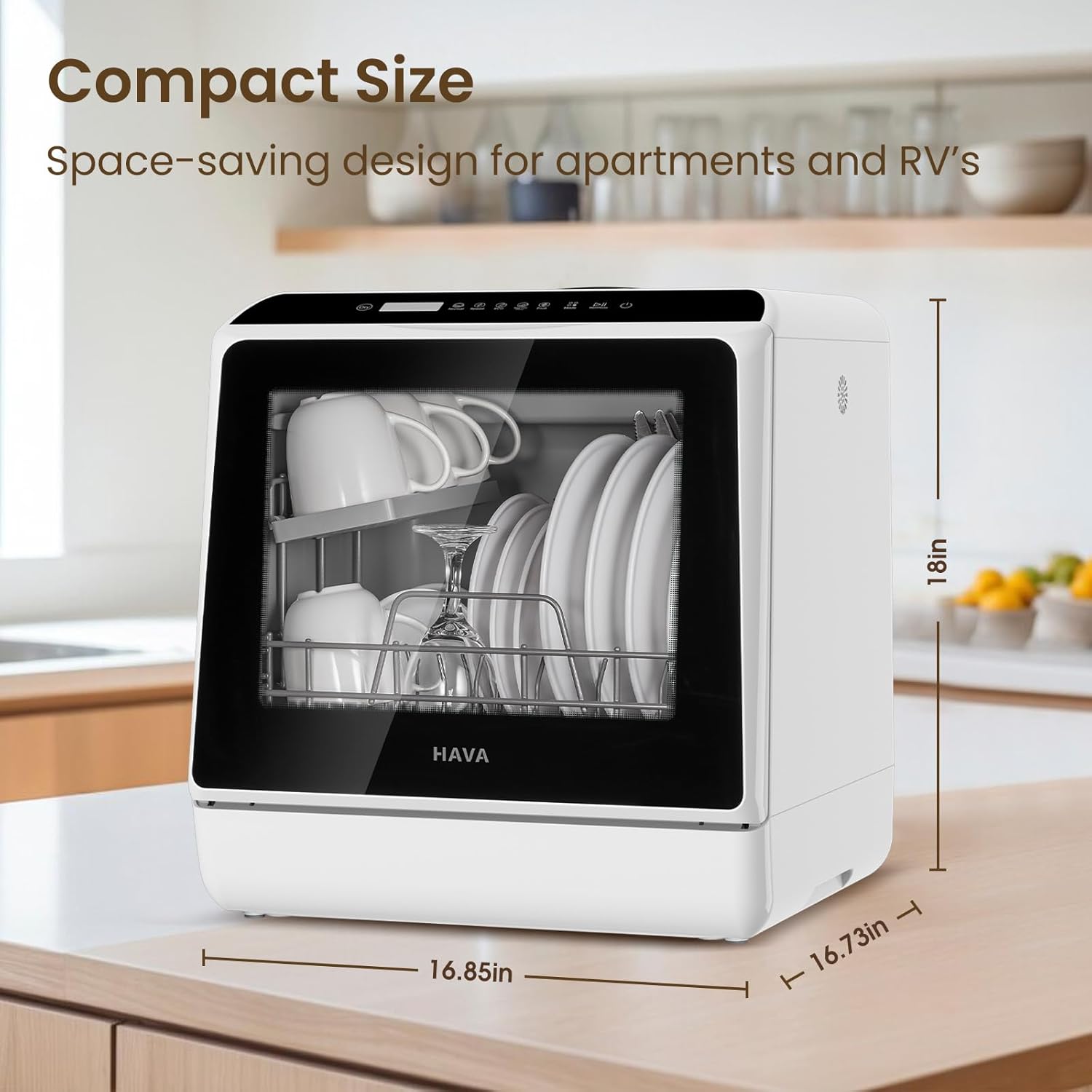 HAVA mini lave-vaisselle portable, 6 programmes avec réservoir d’eau intégré 5 L, sans branchement, fonction soin bébé et séchage à l’air, pour appartements et camping-cars