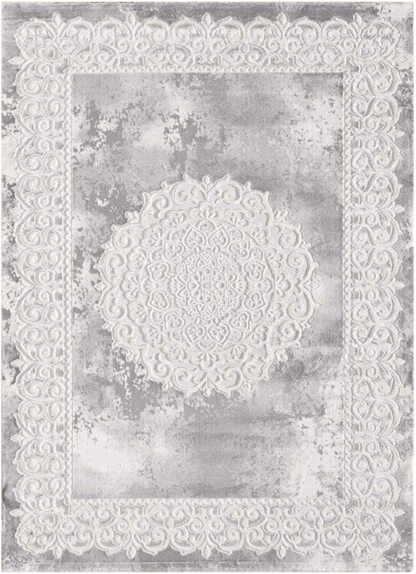 1A2T - Tapis Salon Moderne Design Oriental Style - Grand Tapis Salon Gris 160x220 cm - Tapis à Poils Ras Rectangulaire idéal pour Le Salon, 3582