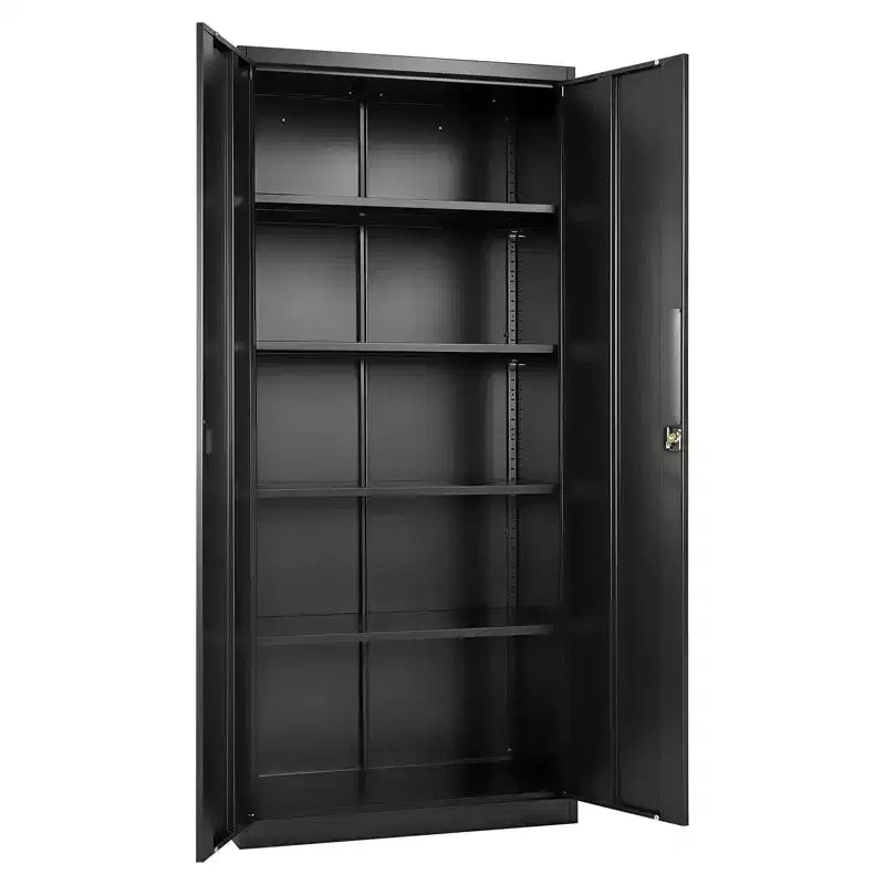 VEVOR Metal Storage Cabinet, 68.9 in Lockable Steel Garage Cabinet with 4 Adjustable Shelves, 2 Magnetic Doors, 2 Keys, 5 Tiers Tool Storage, Black