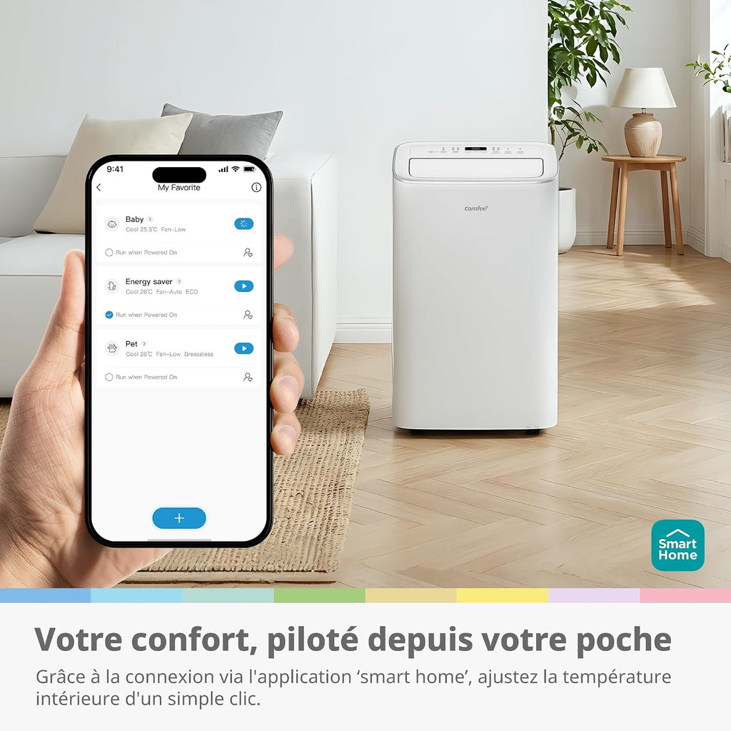 COMFEE Climatiseur Mobile 4-EN-1, Capacité de 12000 BTU/heure, Refroidissement, Ventilation, Chauffage, Déshumidification