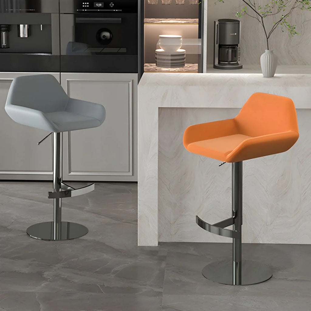 Minimalist Leather Swivel Bar Stools with Low Back for Kitchen