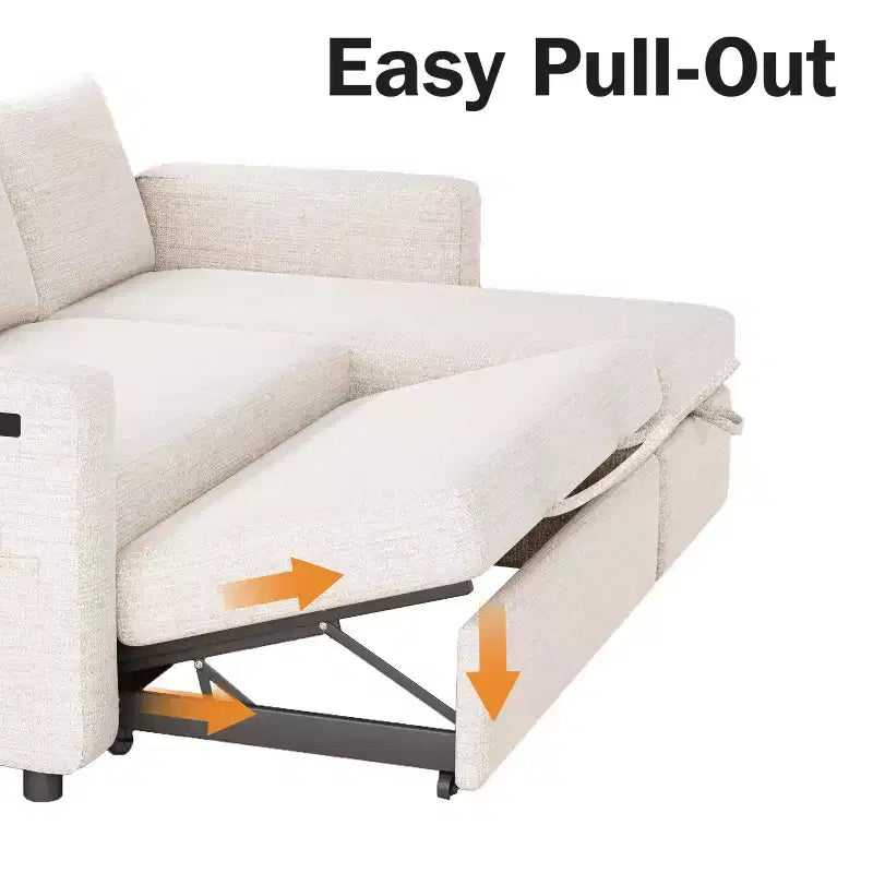 Dyonery 81 Sectional Sleeper Sofa, L-Shaped Pull Out Couch with Reversible Storage Chaise, USB, Reclining Backrest