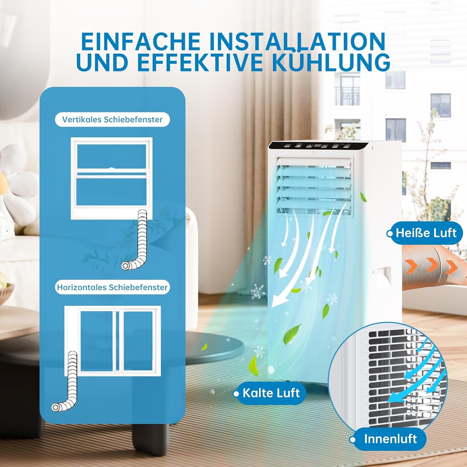 Climatiseur Mobile 9000 BTU, Mobile Klimageräte Avec Tuyau d’évacuation, Climatiseur Mobile Silencieux