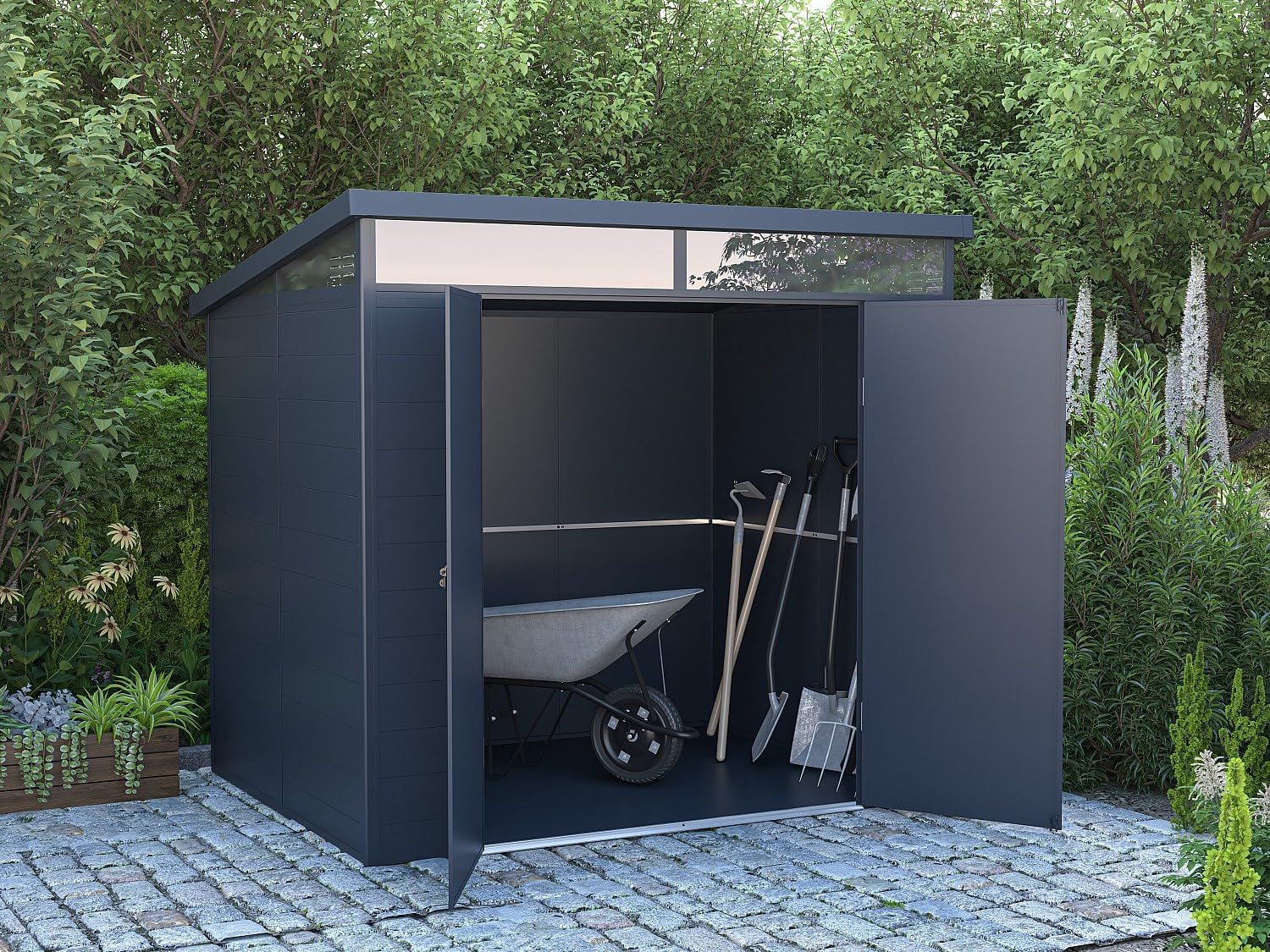 Vente-unique - Abri de Jardin en résine Gris Anthracite 4,57 m² avec Plancher - MINARO