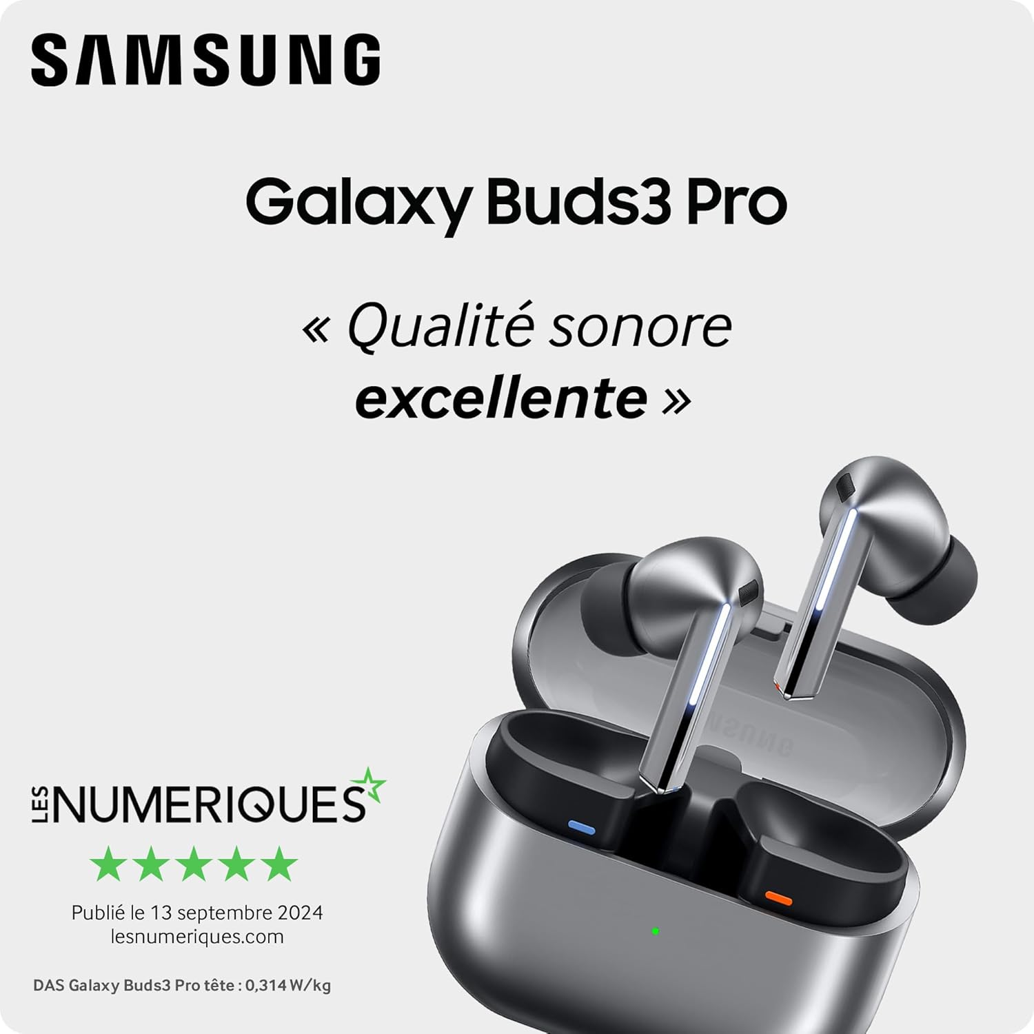 Buds3 Pro, Écouteurs sans Fil, Réduction Active de Bruit, Bluetooth, Argent, Audio 360, AI, Chargeur Secteur Inclus, (Version FR)