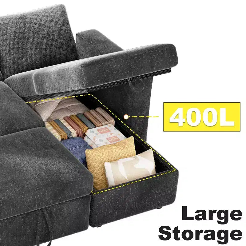 Dyonery 81 Sectional Sleeper Sofa, L-Shaped Pull Out Couch with Reversible Storage Chaise, USB, Reclining Backrest
