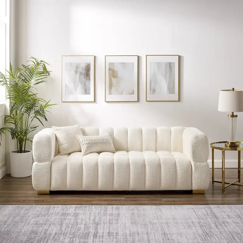 85" Modern Waffle Fabric Couch, Leisure Comfortable Sofa