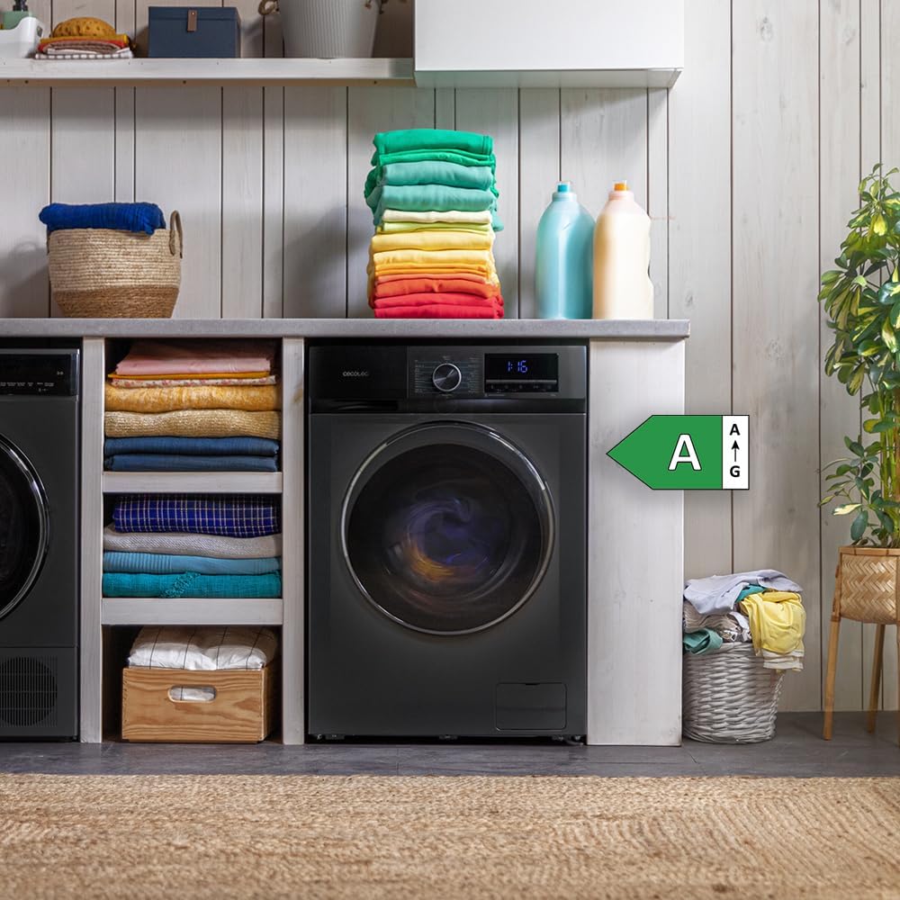 Cecotec Lave-linge 10Kg Chargement Frontal Bolero Dresscode 10500 Inverter Steel A, 1950W, 1400 rpm, Moteur Inverter Plus, Basse Consommation, 16 Programmes, Lavage Vapeur, Delay Start, Acier