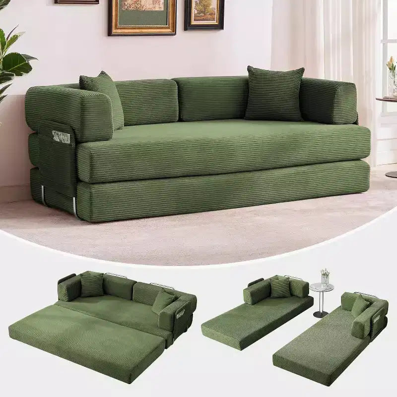 5-in-1 Convertible Sofa Bed, 78.8 Modular Corduroy Sleeper with Sturdy Frame, Multi-Functional Futon for Small Space, Living Room & Guest Room