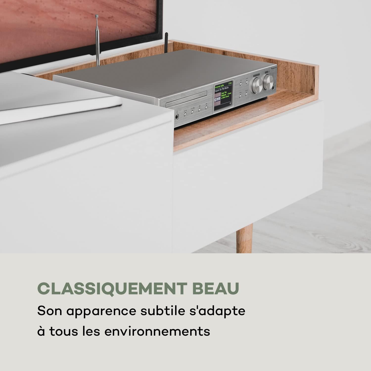 AUNA iTuner CD Récepteur HiFi - Tuner Internet Radio, Tuner HiFi, Radio FM, Dab+, Lecteur CD, Connexions Multiples, WiFi, Spotify Connect, UNDOK, USB - no Bluetooth, Argent