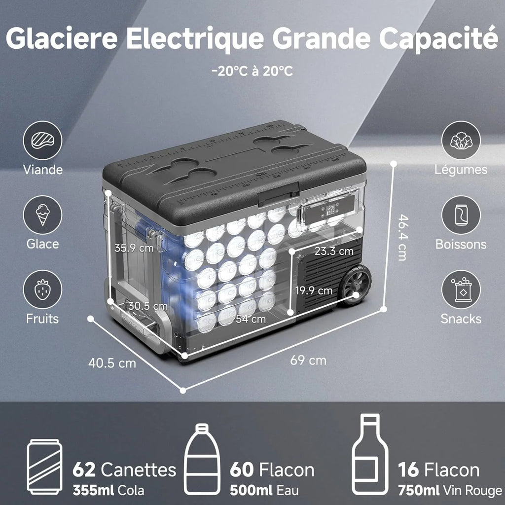 45L Glacière à Compresseur,Glaciere Électrique -20℃ à 20℃,Frigo Camion APP&Bouton Contrôle,12/24V DC et 100-240V AC Glaciere Camping Pour Voiture,Camion,Bateau et Prise De Courant -