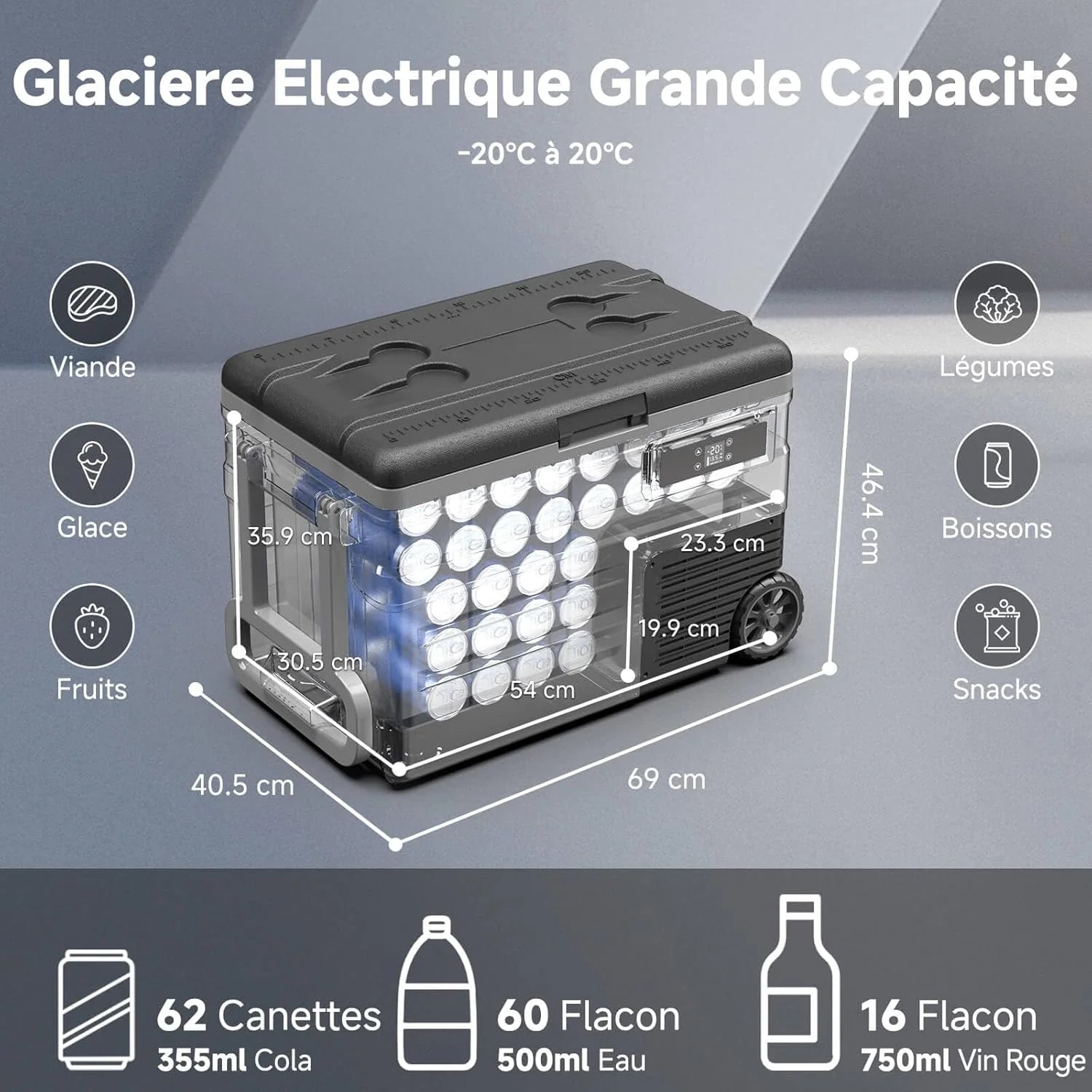 45L Glacière à Compresseur,Glaciere Électrique -20℃ à 20℃,Frigo Camion APP&Bouton Contrôle,12/24V DC et 100-240V AC Glaciere Camping Pour Voiture,Camion,Bateau et Prise De Courant -