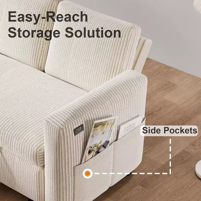 Dyonery 81 Sectional Sleeper Sofa, L-Shaped Pull Out Couch with Reversible Storage Chaise, USB, Reclining Backrest