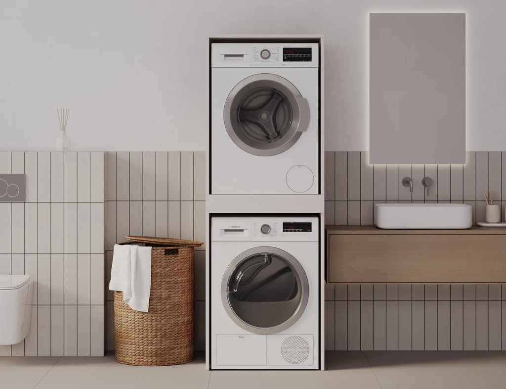 PLATAN ROOM Armoire pour lave-linge et sèche-linge avec plateau coulissant 187 x 65 x 66 cm blanc