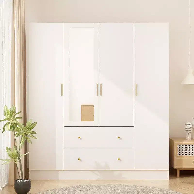 Hitow Armoire 2-Large Drawer Center Hanging Area with Mirror Minimalist Style