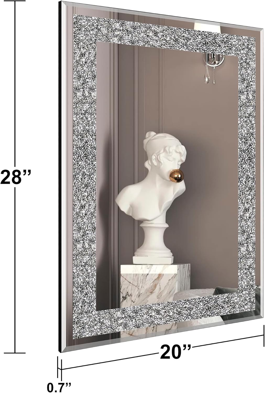 Ruomeng Miroir mural rectangulaire en cristal écrasé avec diamant pour décoration de la maison, pour salle de bain, entrée et chambre à coucher, 50,8 x 71,1 cm