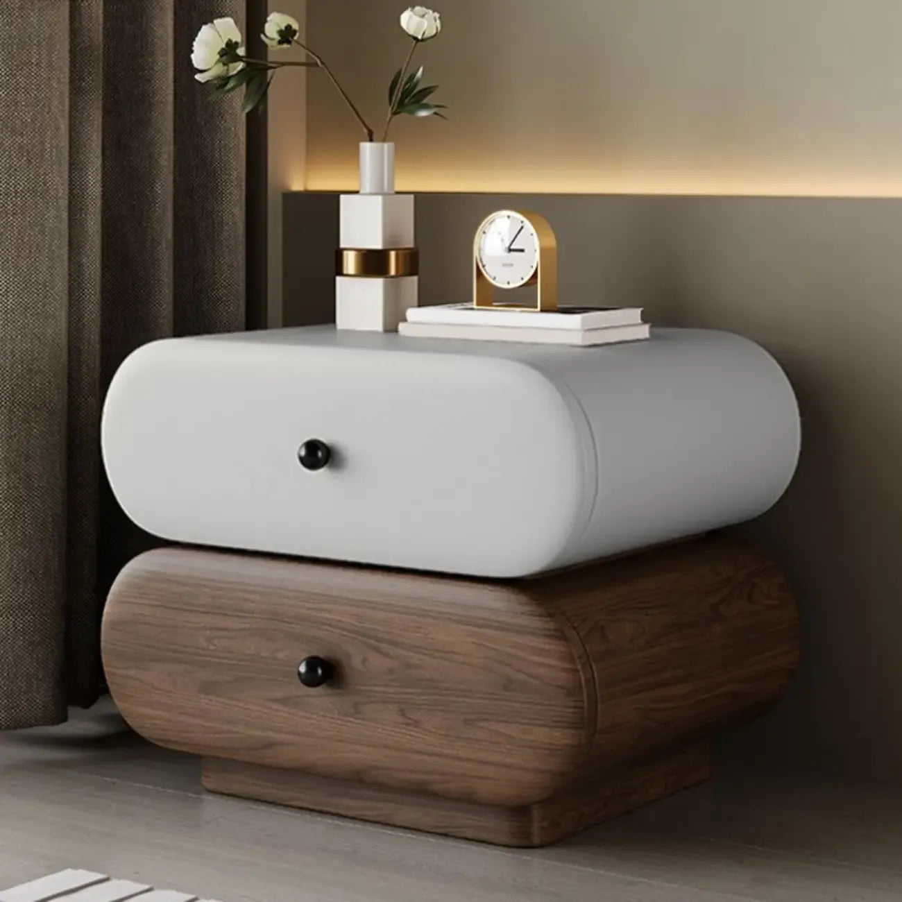 Modern Two-Tone Bedside Table with Storage Drawers