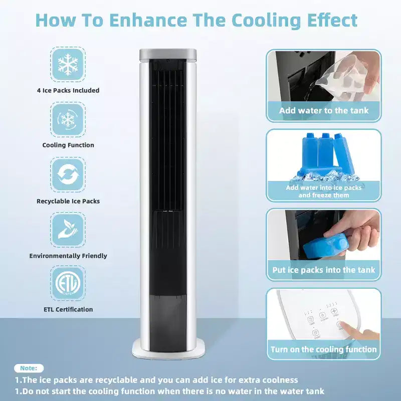 Costway 3-In-1 Portable Evaporative Air Cooler 40'' Bladeless Cooling Tower Fan w/Timer