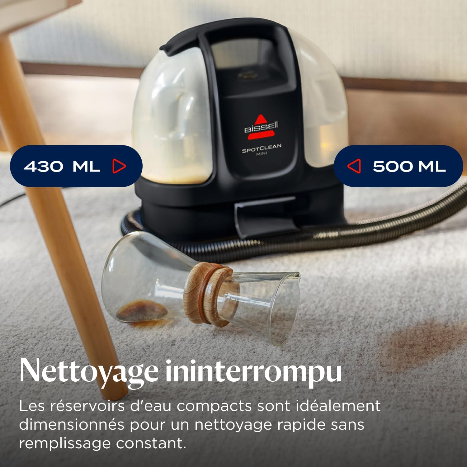 BISSELL SpotClean Mini Shampouineuse Filaire, Nettoyeur Tapis Portable, Idéal pour les Nettoyages Rapides, Compact et Léger, Élimine les Taches en Voiture, Bateau, Canapé et Plus Encore, 41491