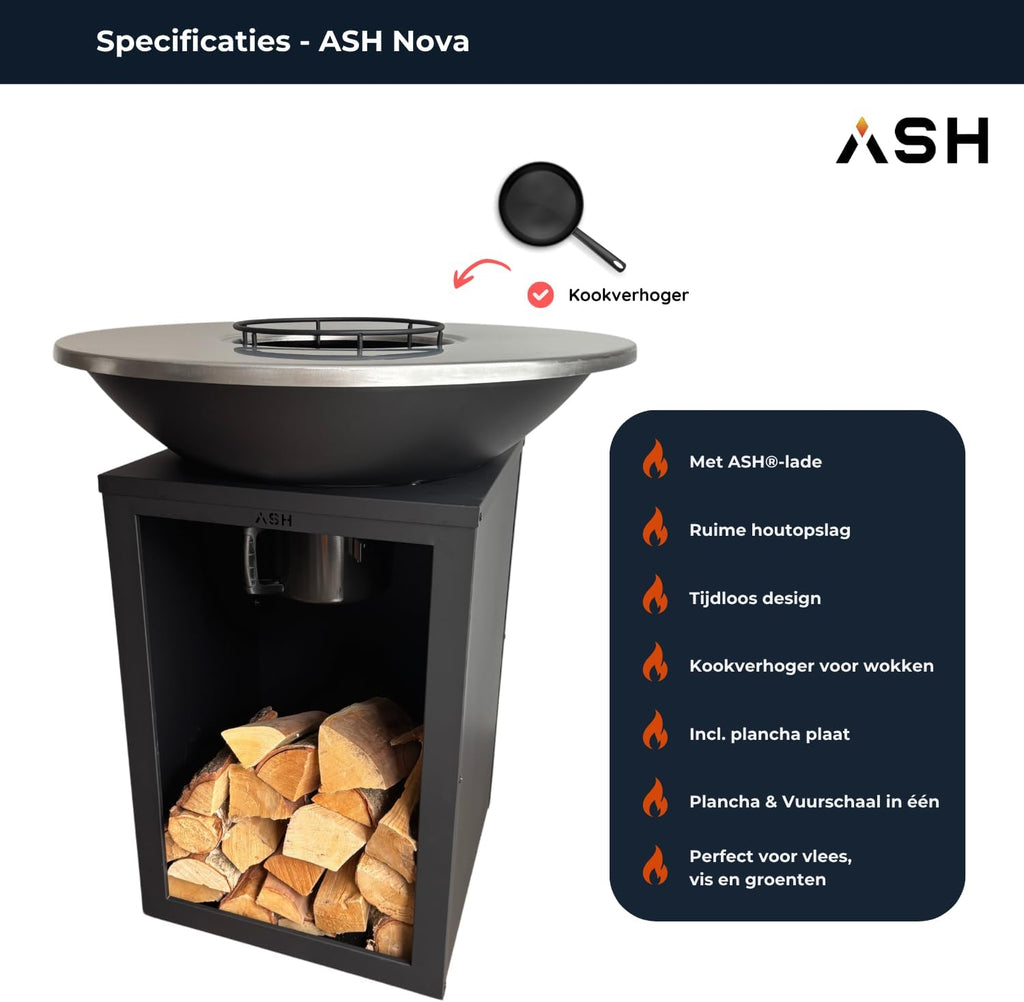 Plancha - BBQ - Brasero - Barbecue - Plaque de cuisson - Outdoor - ASH Solaris - XL - Plancha - Anneau de barbecue Ø 81 cm - Cheminée de jardin - Barbecue - Aspect luxueux - Plaque de cuisson
