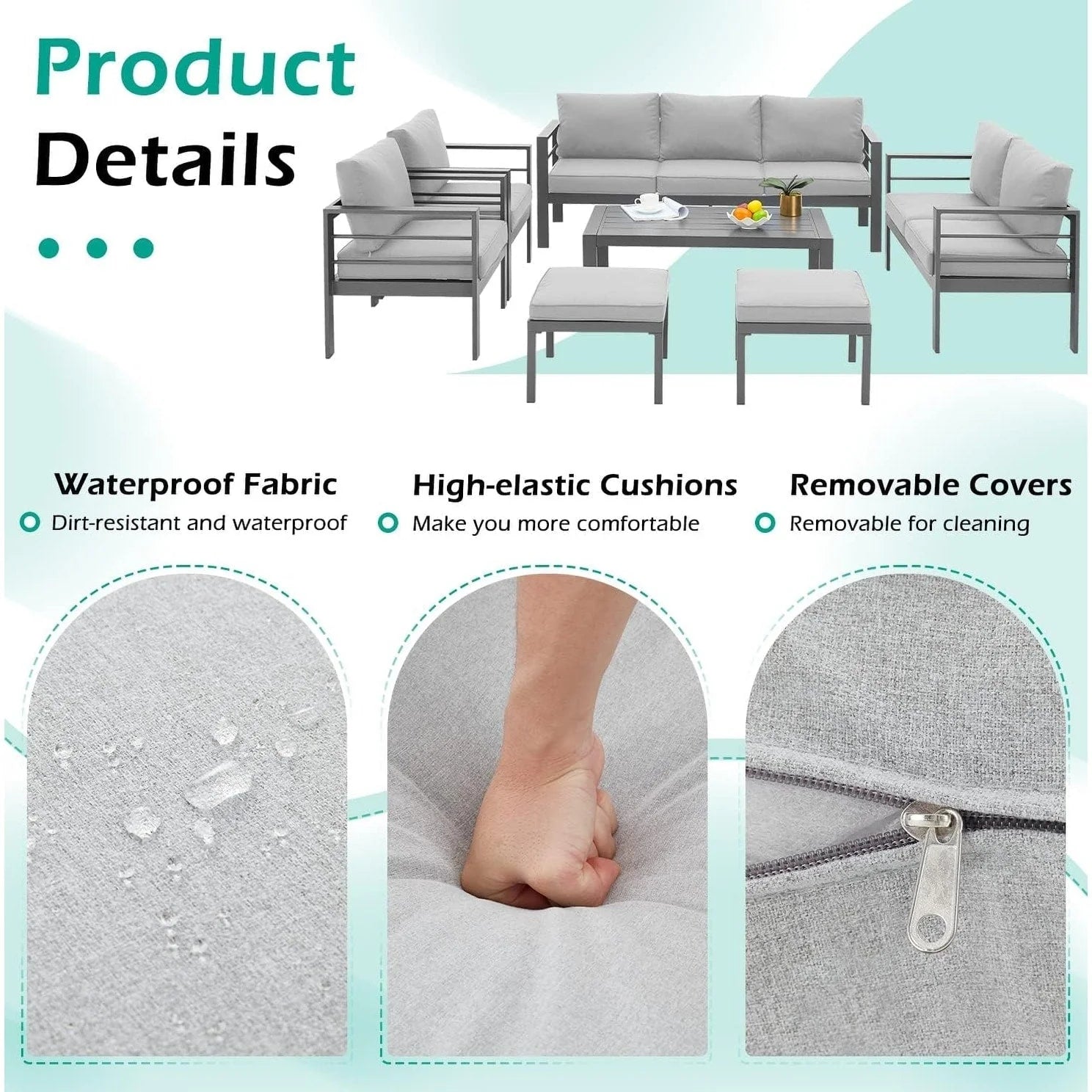 AECOJOY 7 Pieces Aluminum Patio Furniture Set Outdoor Conversation Set