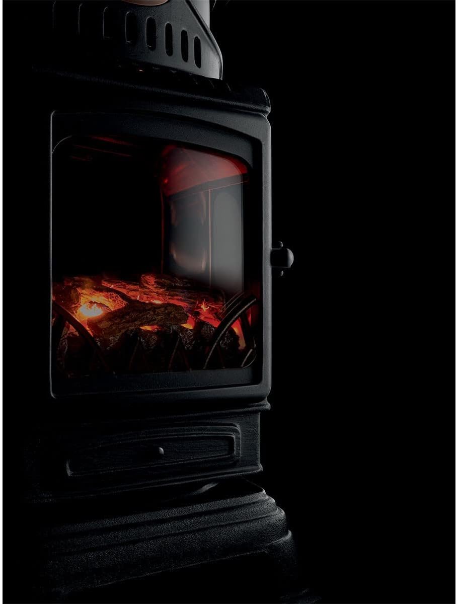 Universal poêle à gaz Provence 3,4 kW rouge, effet poêle à bois en fonte véritable, chauffage d’appoint avec tuyau gaz et détendeur