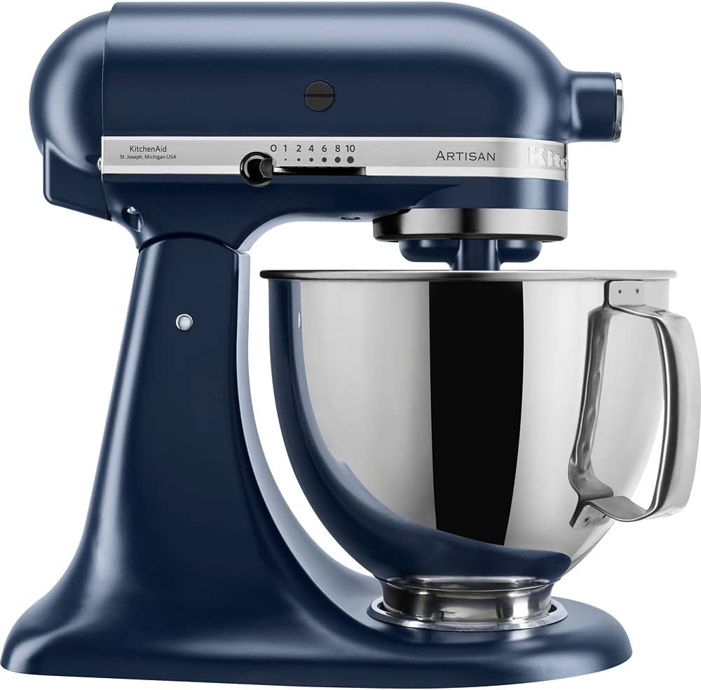 KitchenAid Robot Pâtissier - Artisan - Robot cuisine multifonctions à tête inclinable - Batteur avec 5 accessoires et 2 bols inox de 4,8 et 3 L - Bleu encre