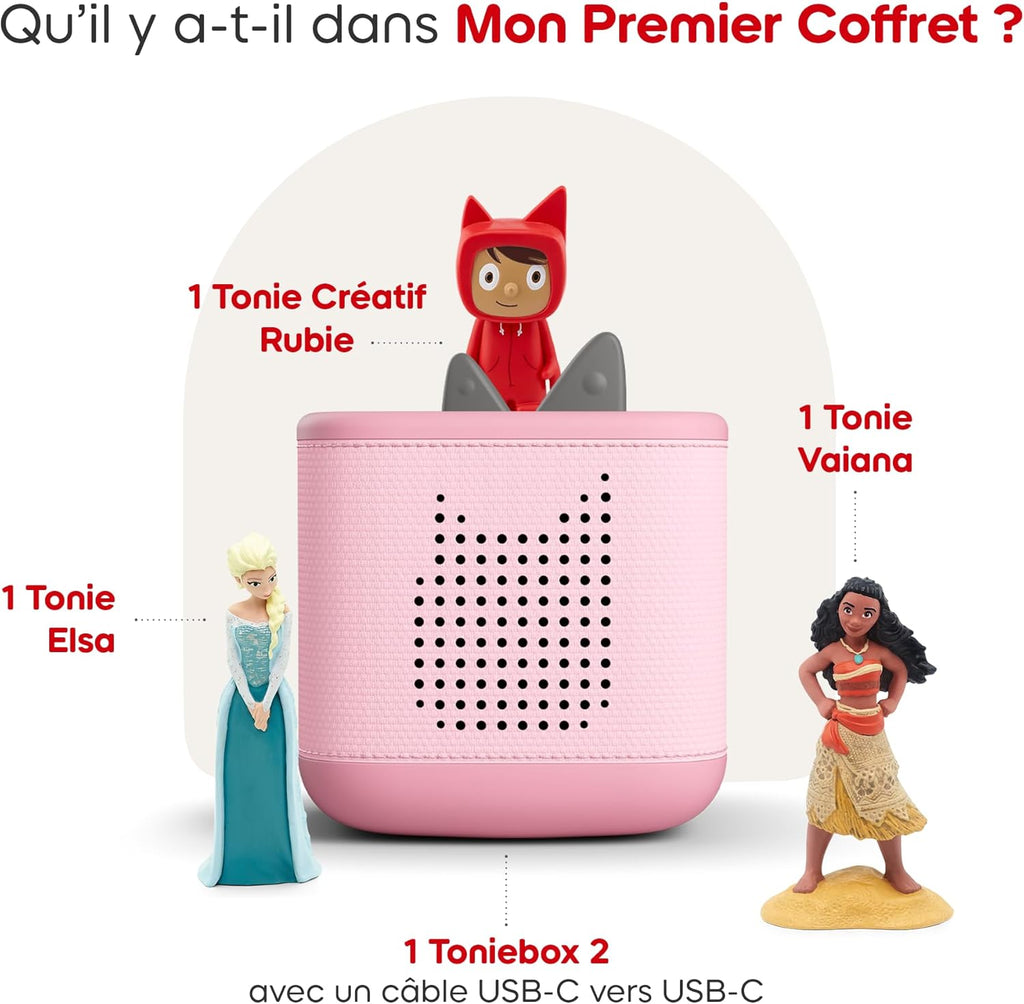 tonies Toniebox 2 Pack Boite à Histoire pour Enfant 1 à 9 Ans, Robuste & Facile à Utiliser, avec Vaiana, Elsa, Rose