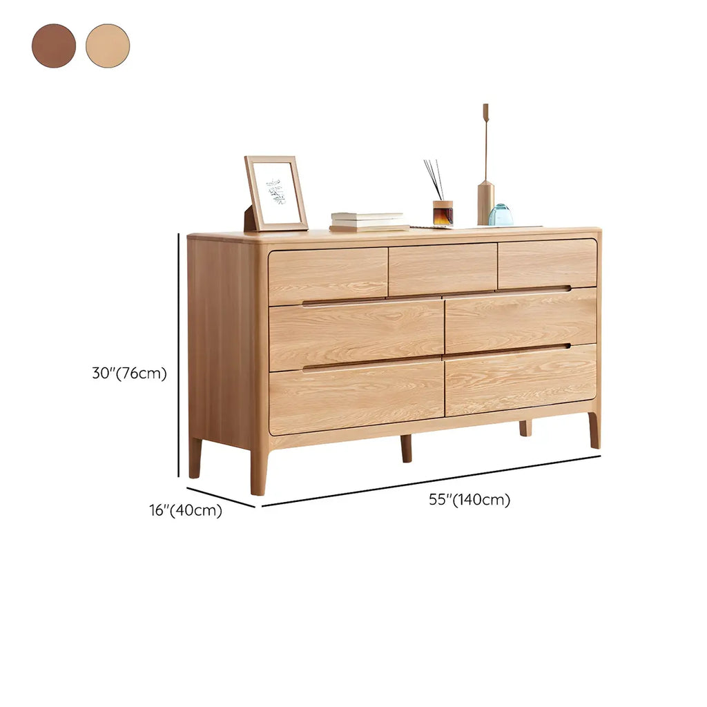 Traditional Natural Oak Wood Double Dresser for Bedroom