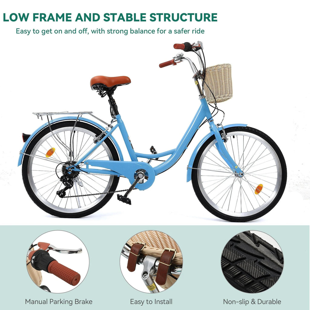 Moasis24/ 26 7-speed Cruiser Bike Adjustable Step Through Bike Commute Bike Bicycle