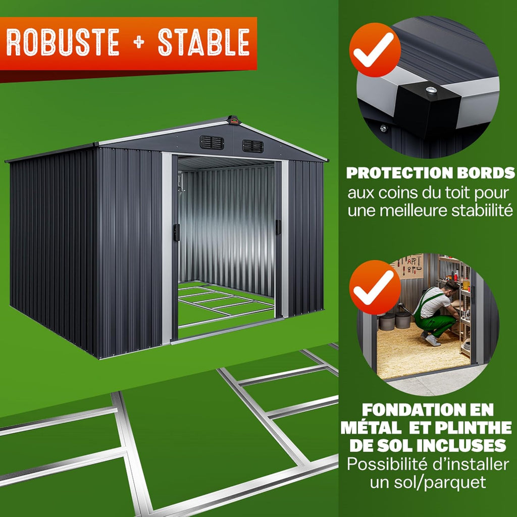 GARDEBRUK Abri de Jardin métal XXL 5m² Fondation 260x205x180cm Porte coulissante Anthracite-métallique cabane de Jardin cabanon de Jardin 9m³