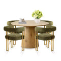 Expandable Round to Oval Dining Table Set with 4 Velvet Armchairs, Modern Pedestal Design, Seats Up to 8 People-Panipeachy