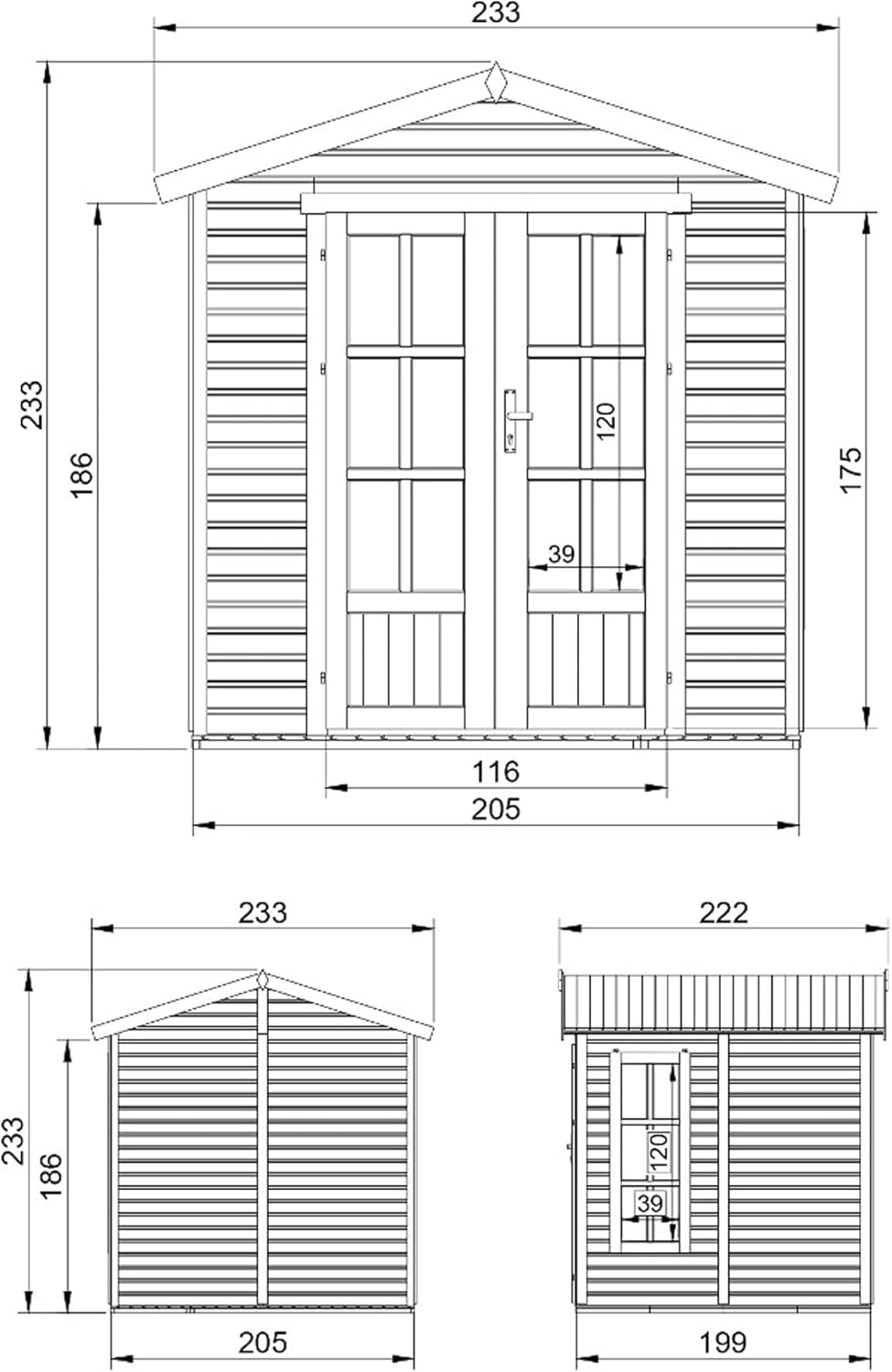 TIMBELA M351FB Cabane en Bois avec Plancher et Bardeaux Bitumineux Rouges, L233xP222xH233 cm – Abri Multifonctionnel, Bureau, Atelier, Studio Jardin