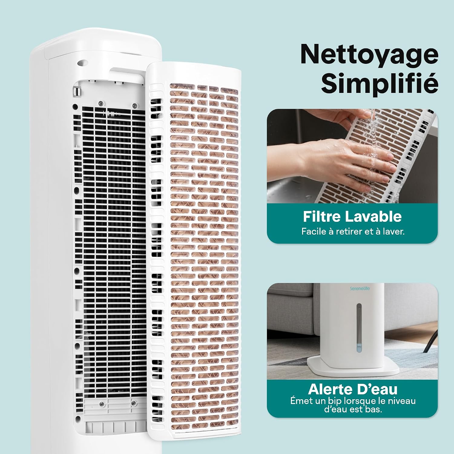 SereneLife Rafraîchisseur d'Air Évaporatif 5 L avec Télécommande, Ventilateur Colonne Oscillant Silencieux, 3 Vitesses, 4 Blocs Réfrigérants, Pour Chambre, Salon et Bureau