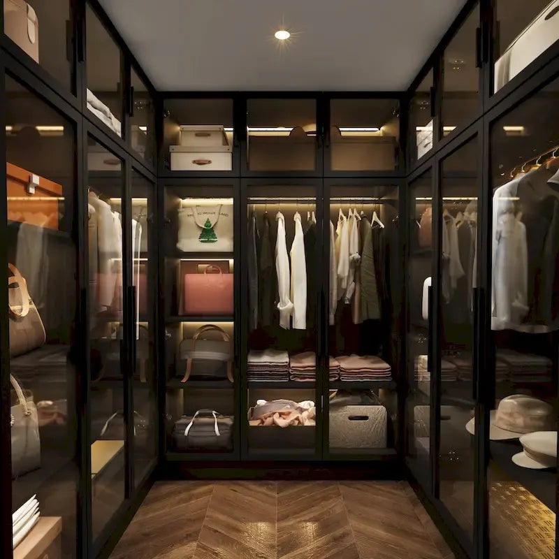 47.2 Wide Armoire LED Light All Glass Door Closet Cabinet Wardrobe