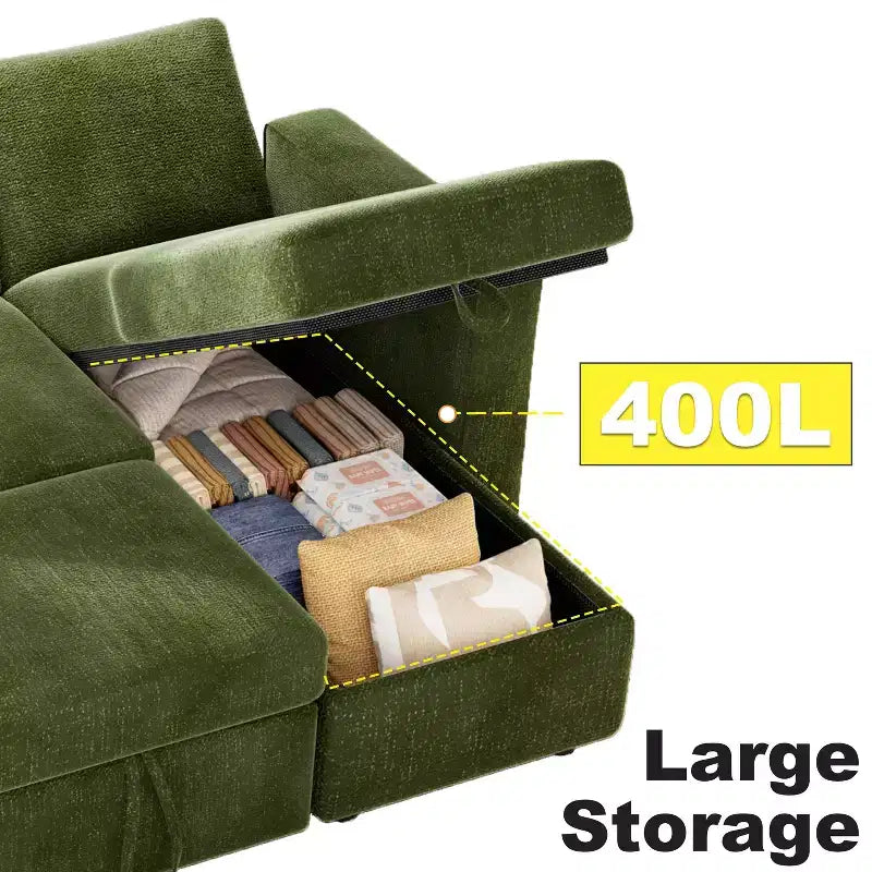 Dyonery 81 Sectional Sleeper Sofa, L-Shaped Pull Out Couch with Reversible Storage Chaise, USB, Reclining Backrest