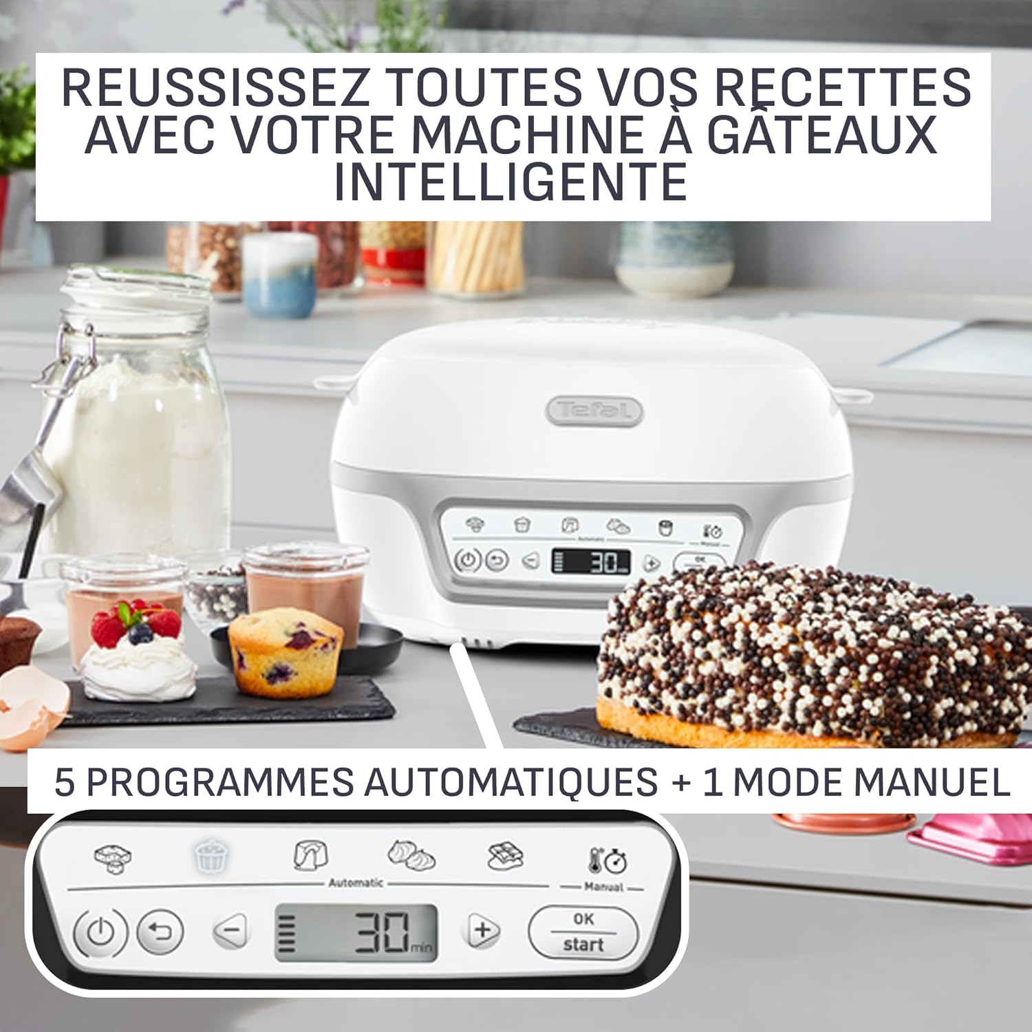Cake Factory Délices Silver, Four à gâteaux intelligent, 5 programmes, mode manuel, moules muffins, cakes, madeleines, verrines, KD812110