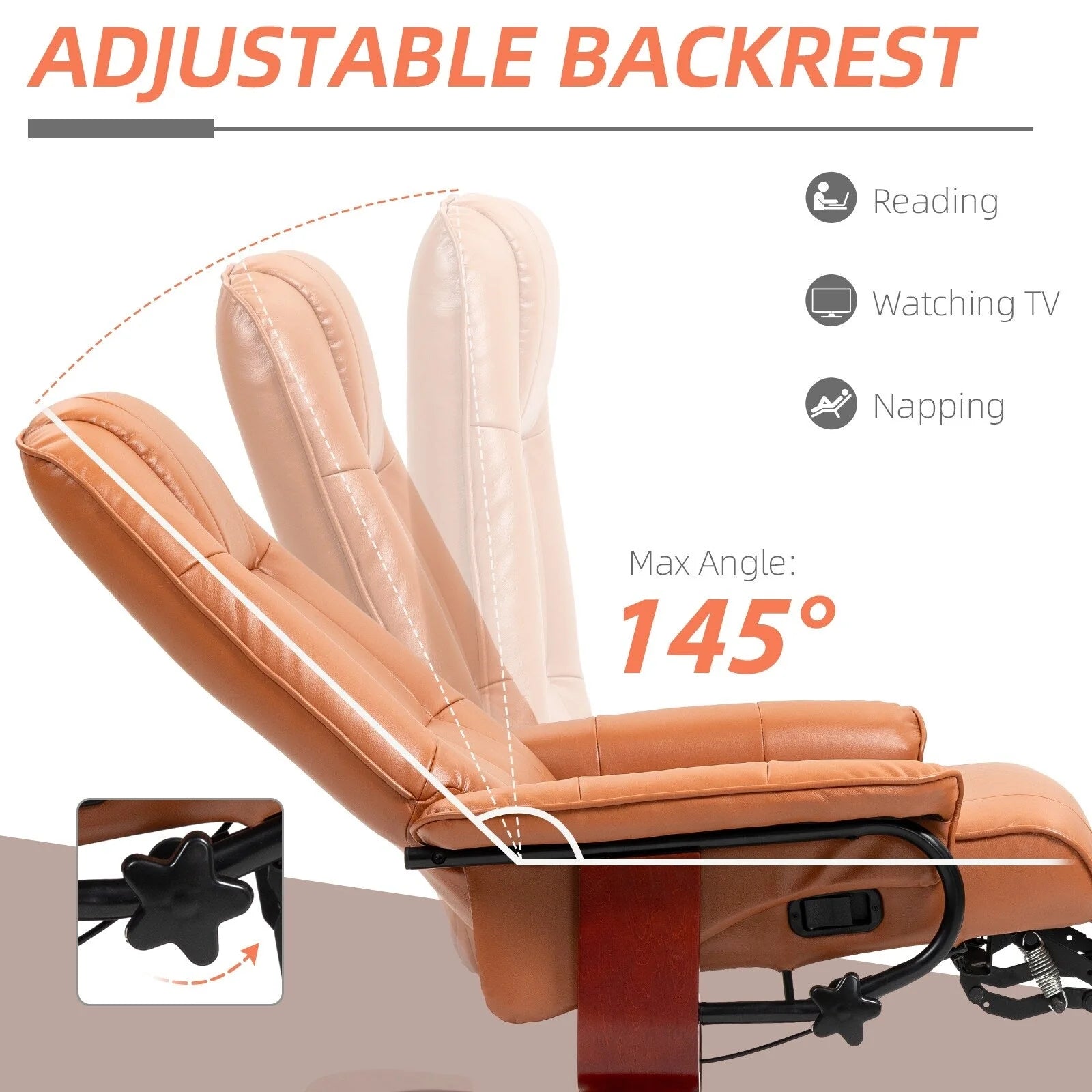 HomCom Faux Leather Adjustable Manual Swivel Base Recliner Chair with Comfortable and Relaxing Footrest